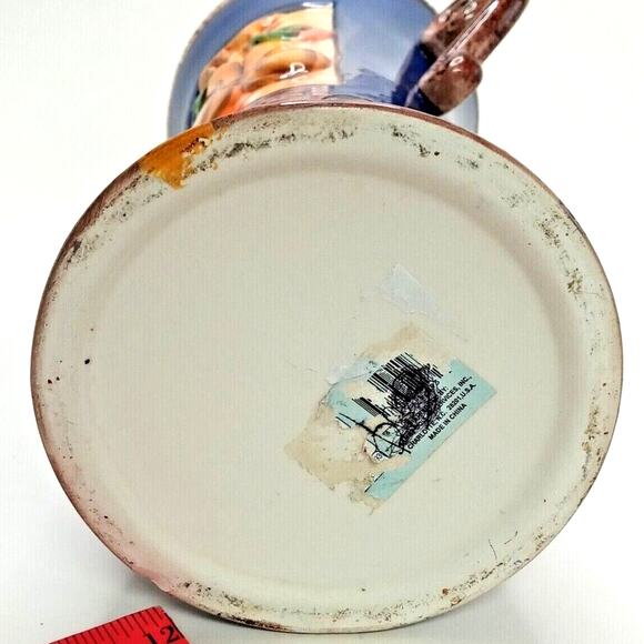 Blue Yellow Fruit Vase 11" Charleston Style Handcrafted Decor - Picture 7 of 12